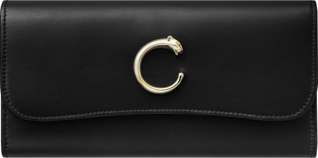 翻盖通用型皮夹，Panthère de Cartier卡地亚猎豹系列黑色小牛皮，镀金装饰