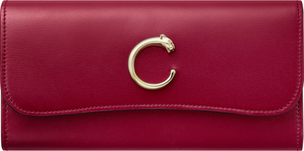 翻盖通用型皮夹，Panthère de Cartier卡地亚猎豹系列樱桃红色小牛皮，镀金饰面