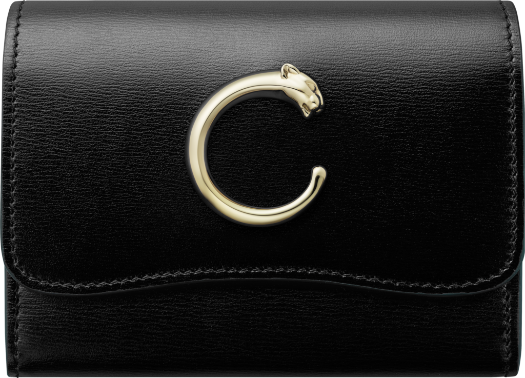 迷你皮夹，Panthère de Cartier卡地亚猎豹系列黑色小牛皮，镀金装饰