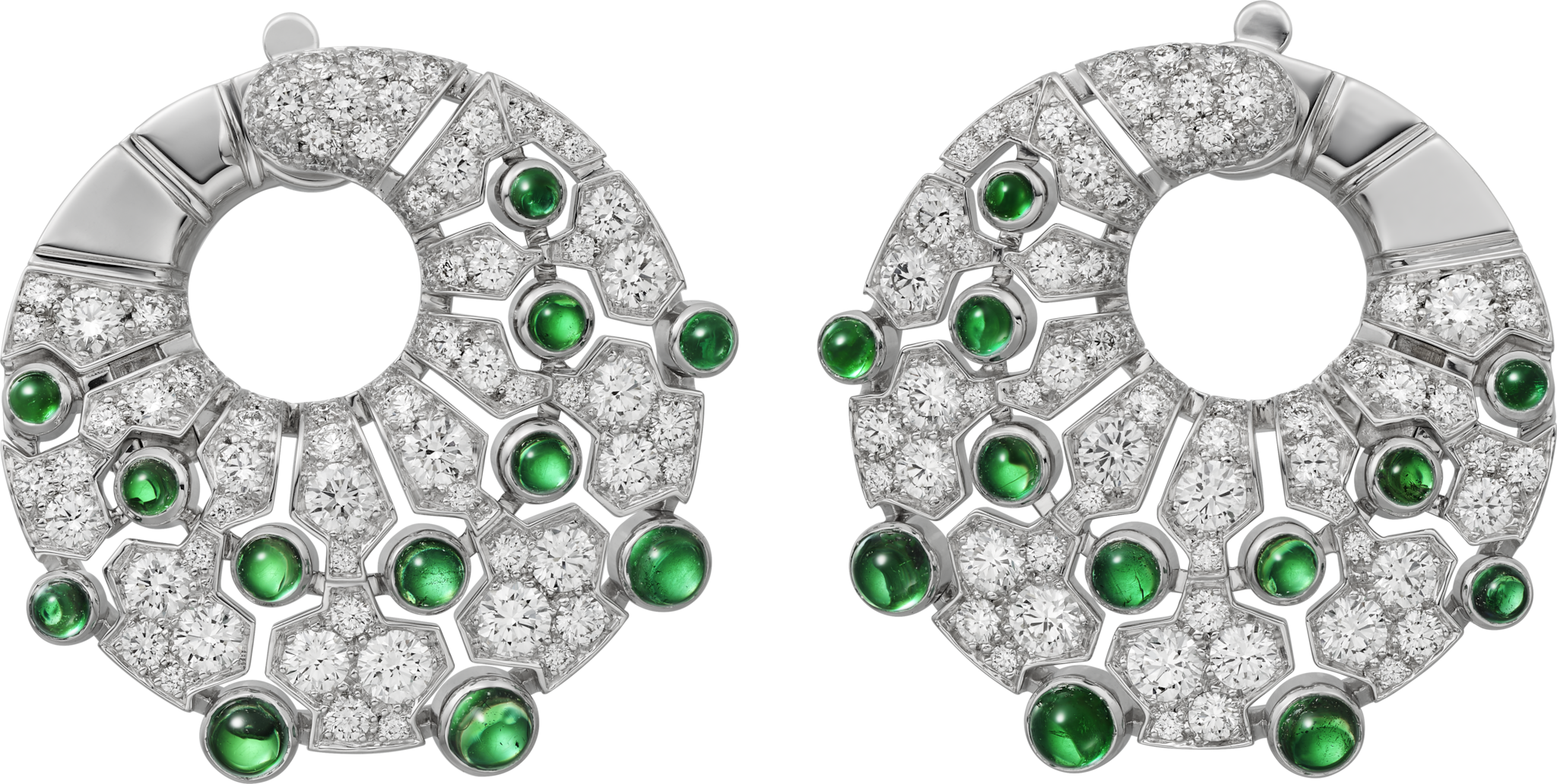 高级珠宝耳环白金，祖母绿，钻石