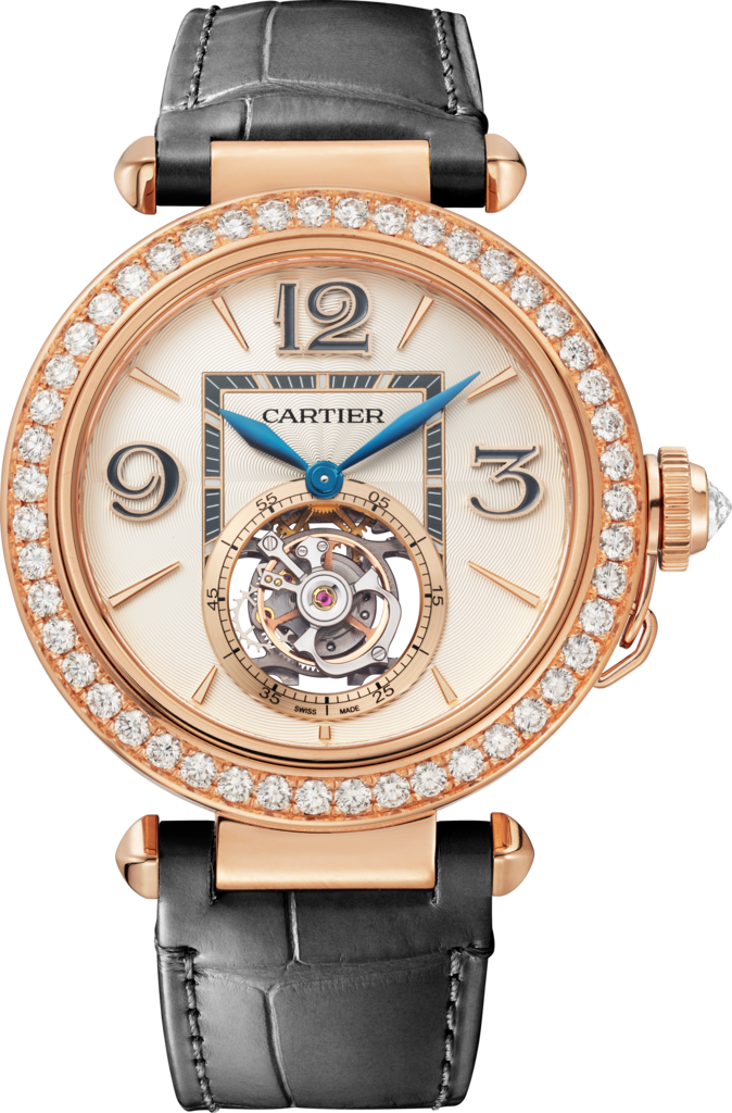 Pasha de Cartier腕表41毫米表款，手动上链机械机芯，玫瑰金，钻石，两条可替换式皮表带
