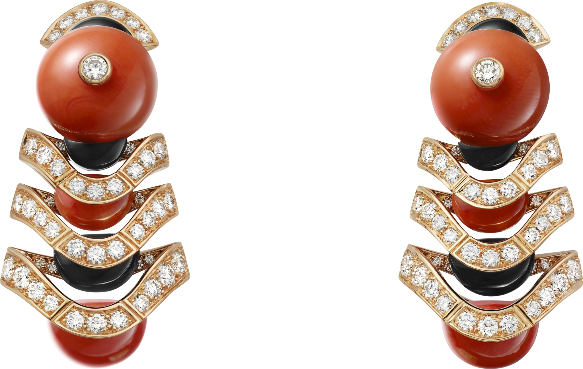 High Jewellery earringsRose gold, coral, onyx, diamonds