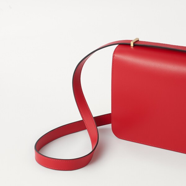 Mini shoulder bag, C de Cartier Red calfskin, golden finish and red enamel