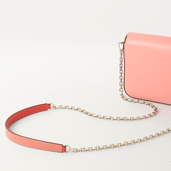 Mini chain bag, C de Cartier Two-tone coral/light coral calfskin, golden finish and coral enamel