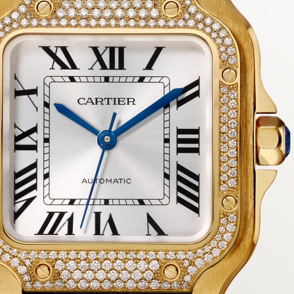 Santos de Cartier腕表 中号表款，自动机芯，18K黄金，钻石，两条可替换式皮表带
