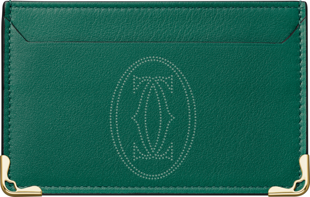 单层卡片夹，Must de Cartier系列叶绿色圆点小牛皮，镀金饰面