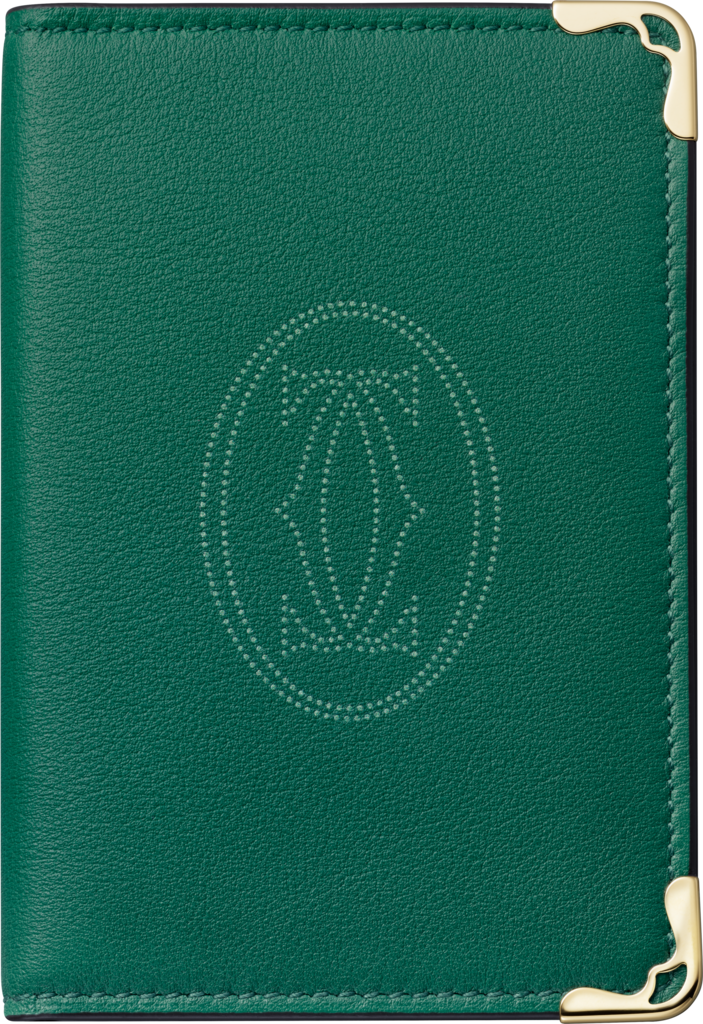 4信用卡皮夹，Must de Cartier系列叶绿色圆点小牛皮，镀金饰面