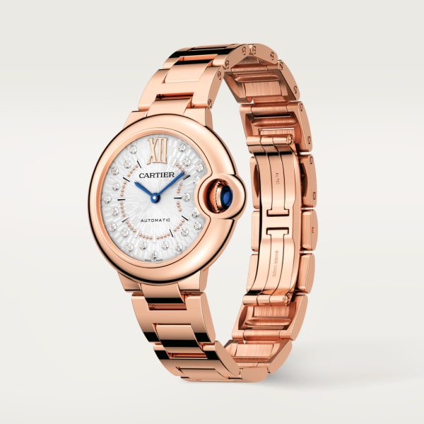 Ballon Bleu de Cartier watch 33 mm, automatic mechanical movement, rose gold, diamonds