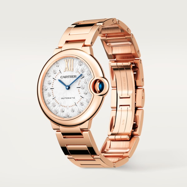 Ballon Bleu de Cartier watch 36 mm, automatic mechanical movement, rose gold, diamonds