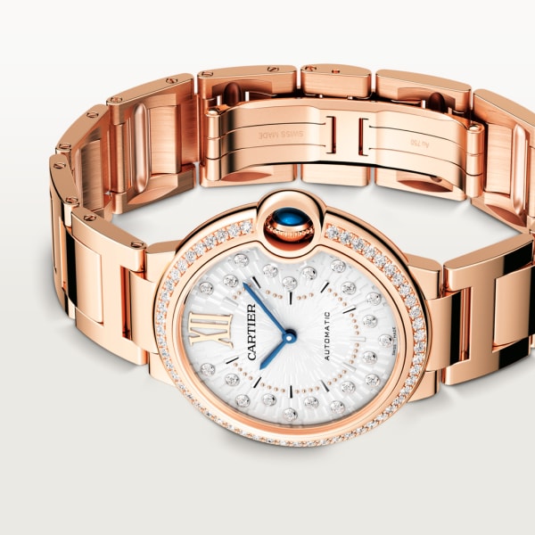 Ballon Bleu de Cartier watch 36 mm, automatic mechanical movement, rose gold, diamonds