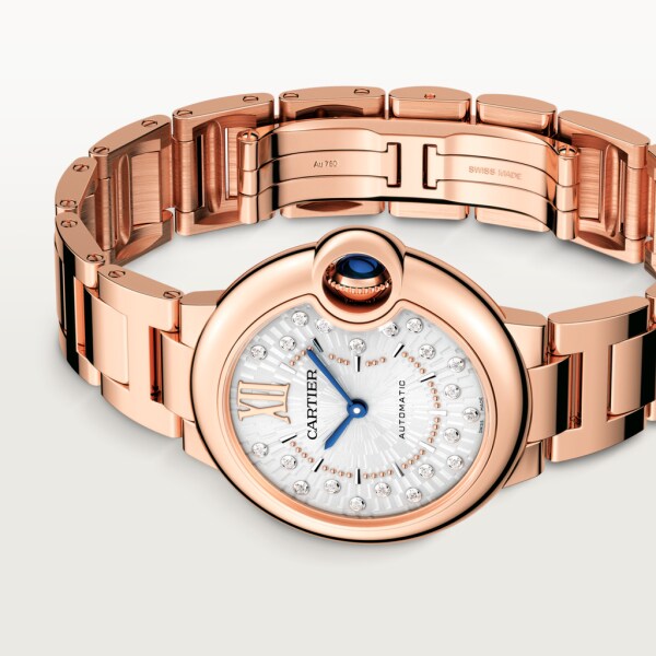 Ballon Bleu de Cartier watch 33 mm, automatic mechanical movement, rose gold, diamonds