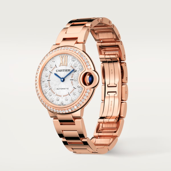 Ballon Bleu de Cartier watch 33 mm, automatic mechanical movement, rose gold, diamonds