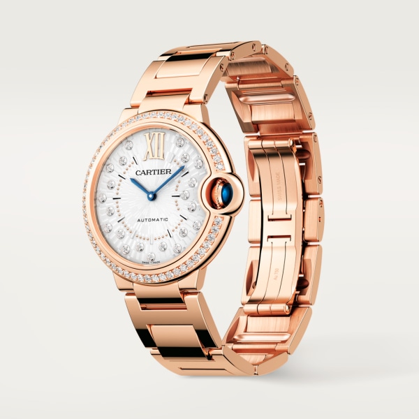 Ballon Bleu de Cartier watch 36 mm, automatic mechanical movement, rose gold, diamonds