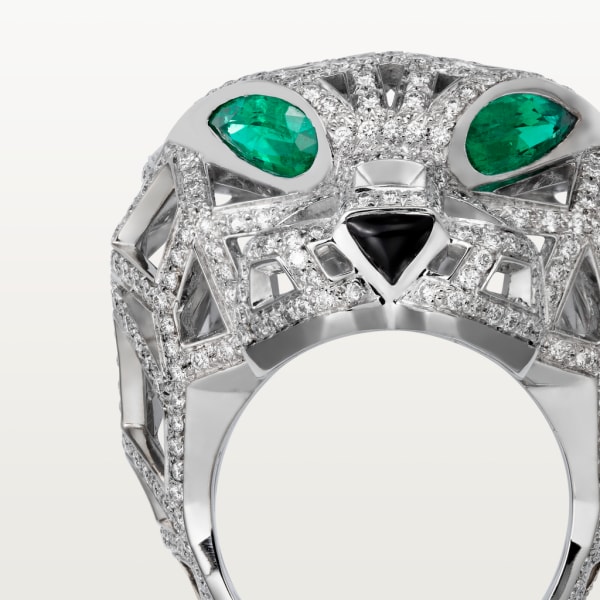 Panthère de Cartier戒指 白金，祖母绿，缟玛瑙，钻石
