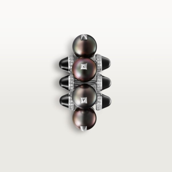 Clash de Cartier ring, XL model Rhodium-finish white gold, Tahiti pearls, onyx, diamonds