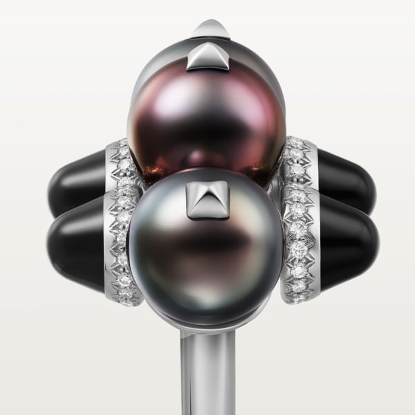 Clash de Cartier ring, XL model Rhodium-finish white gold, Tahiti pearls, onyx, diamonds