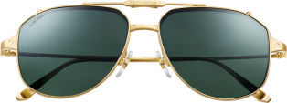 Santos de Cartier太阳眼镜 抛光拉丝镀金饰面金属材质，绿色偏光夹扣式镜片。