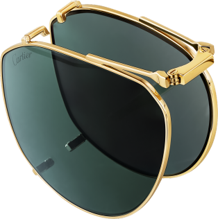 Santos de Cartier太阳眼镜 抛光拉丝镀金饰面金属材质，绿色偏光夹扣式镜片。