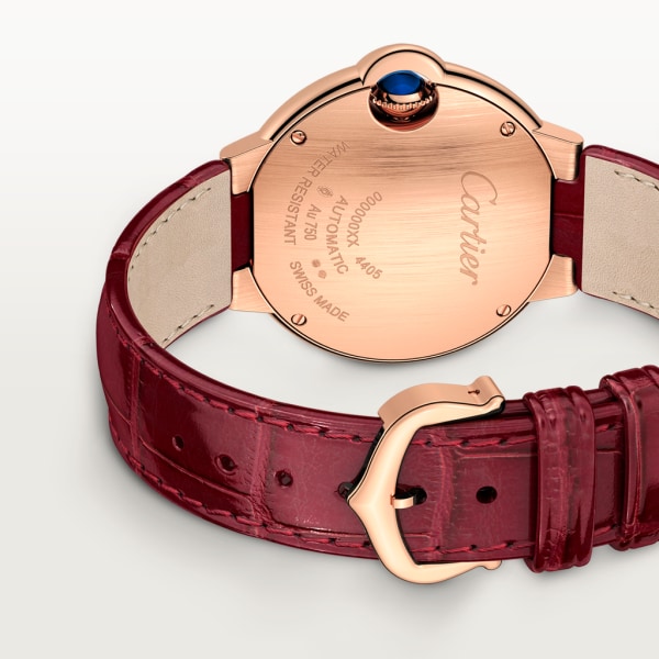 Ballon Bleu de Cartier watch 33 mm, automatic mechanical movement, rose gold, diamonds, leather