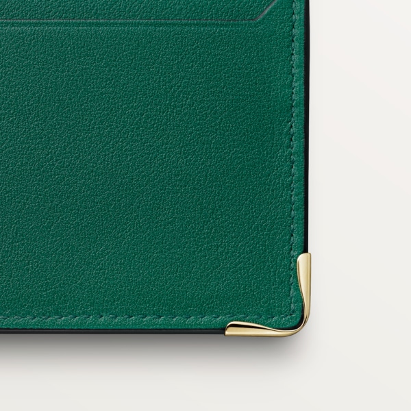 单层卡片夹，Must de Cartier系列 叶绿色圆点小牛皮，镀金饰面