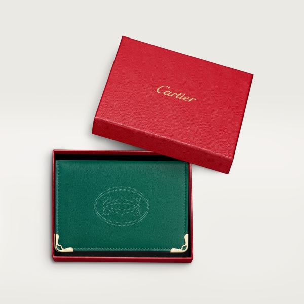Four-credit card holder, Must de Cartier Leaf green dots calfskin, gold finish