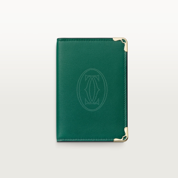 4信用卡皮夹，Must de Cartier系列 叶绿色圆点小牛皮，镀金饰面