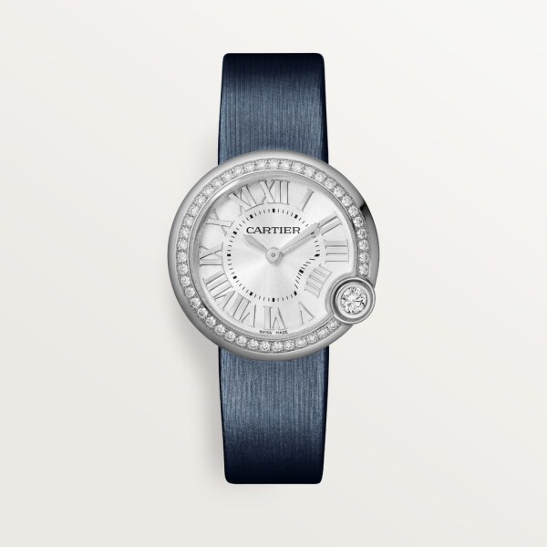 Ballon Blanc de Cartier腕表 30毫米表款，精钢，钻石，皮表带
