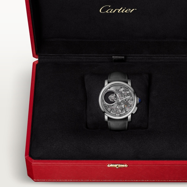 Rotonde de Cartier腕表 45毫米表款，手动上链机械机芯，钛金属，皮表带