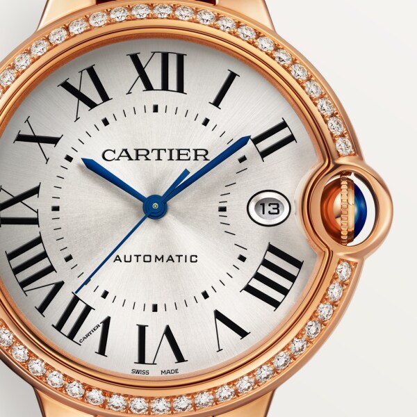 Ballon Bleu de Cartier watch 40mm, automatic movement, rose gold, diamonds, leather