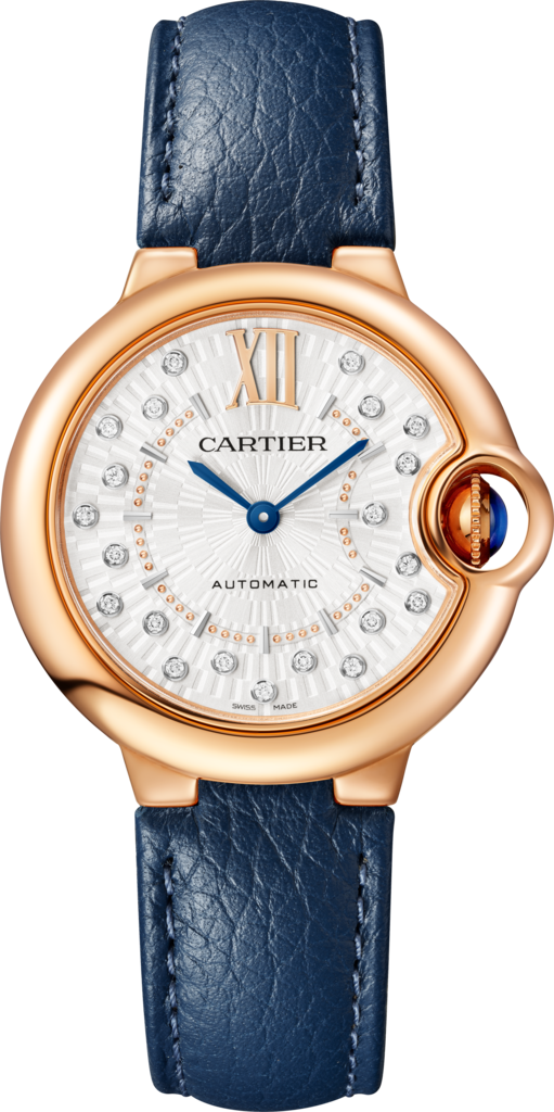 Ballon Bleu de Cartier watch33 mm, automatic mechanical movement, rose gold, diamonds, leather