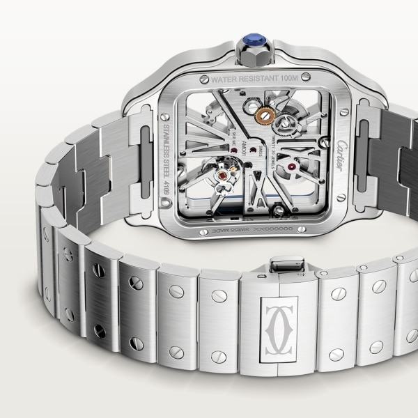 Santos de Cartier watch Large model, hand-wound mechanical movement, steel, interchangeable metal and rubber bracelets