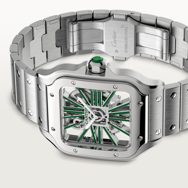 Santos de Cartier腕表 大号表款，手动上链机械机芯，精钢，可替换式金属表链与皮表带