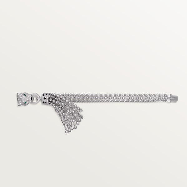 Panthère de Cartier bracelet, on chain, semi-paved White gold, emeralds, onyx, diamonds