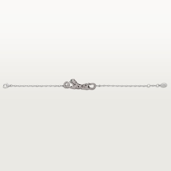 Panthère de Cartier bracelet, on chain, semi-paved White gold, emeralds, diamonds