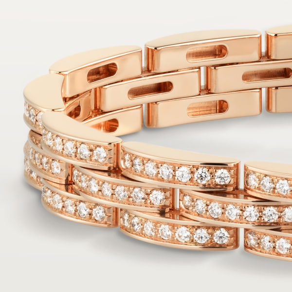Maillon Panthère三排窄版手镯，铺镶钻石 玫瑰金，钻石