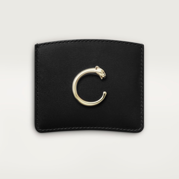 Simple card holder, Panthère de Cartier Black calfskin, golden finish