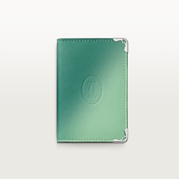 Four-credit card holder, Must de Cartier Graduated leaf green calfskin, palladium finish