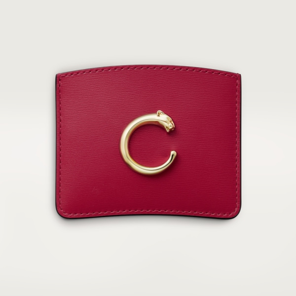 Simple card holder, Panthère de Cartier Cherry red calfskin, golden finish