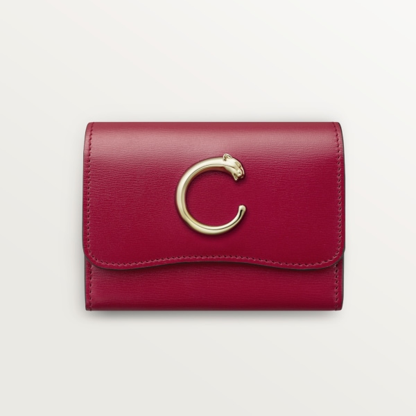 Wallet mini, Panthère de Cartier Cherry red calfskin, golden finish