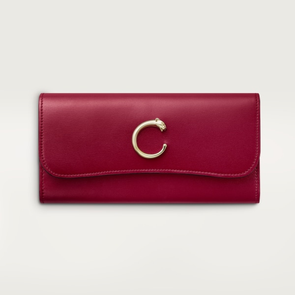 International wallet with flap, Panthère de Cartier Cherry red calfskin, gold finish