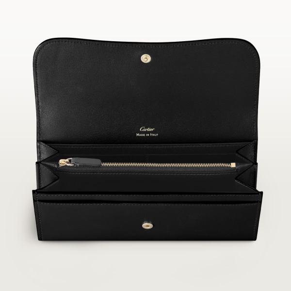 International wallet with flap, Panthère de Cartier Black calfskin, golden finish