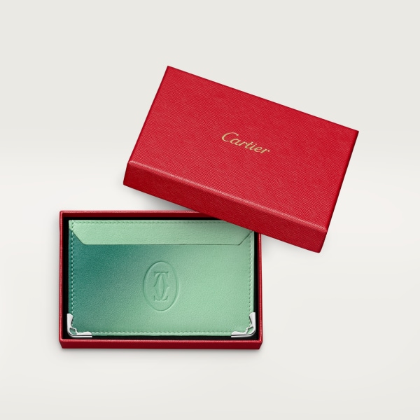Simple card holder, Must de Cartier Graduated leaf green calfskin, palladium finish