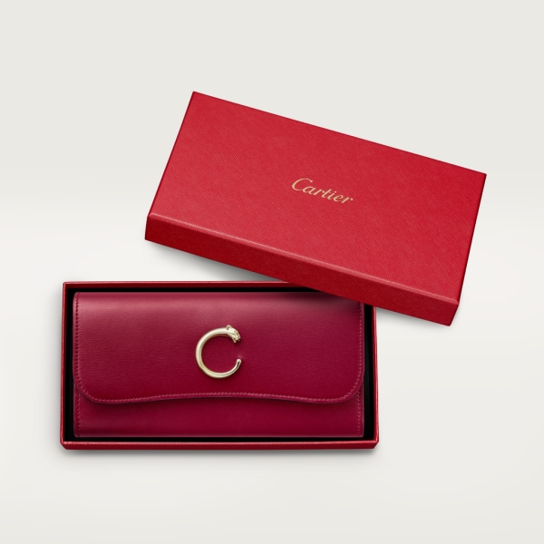 International wallet with flap, Panthère de Cartier Cherry red calfskin, gold finish