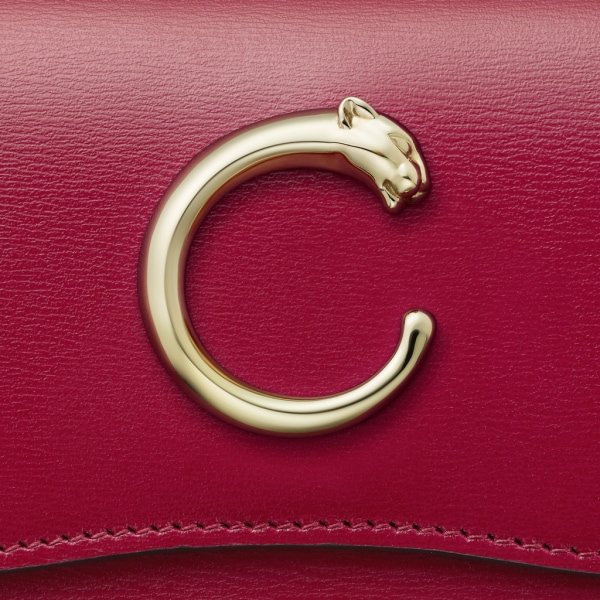 迷你皮夹，Panthère de Cartier卡地亚猎豹系列 樱桃红色小牛皮，镀金饰面