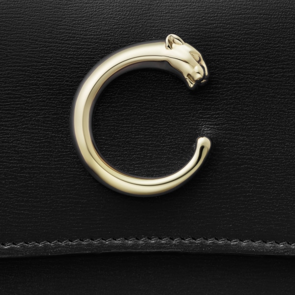 翻盖通用型皮夹，Panthère de Cartier卡地亚猎豹系列 黑色小牛皮，镀金装饰