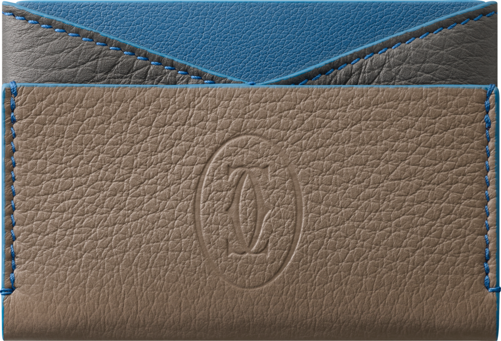 单层卡片夹，Must de Cartier系列灰褐色、卡布里蓝色和烟灰色粒纹小牛皮