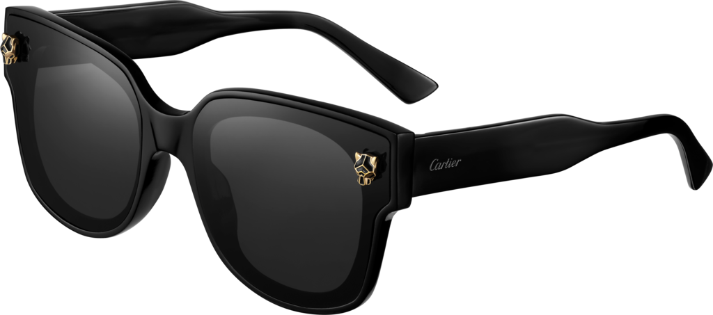 Panthère de Cartier卡地亚猎豹太阳眼镜黑色板材材质，灰色镜片，金色闪光