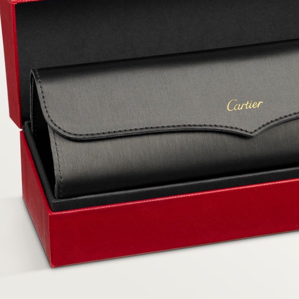 Panthère de Cartier卡地亚猎豹太阳眼镜 黑色板材材质，灰色镜片，金色闪光