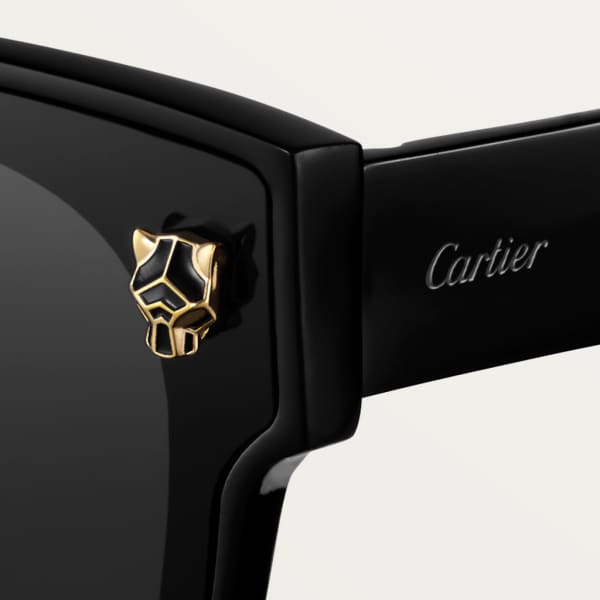 Panthère de Cartier卡地亚猎豹太阳眼镜 黑色板材材质，灰色镜片，金色闪光