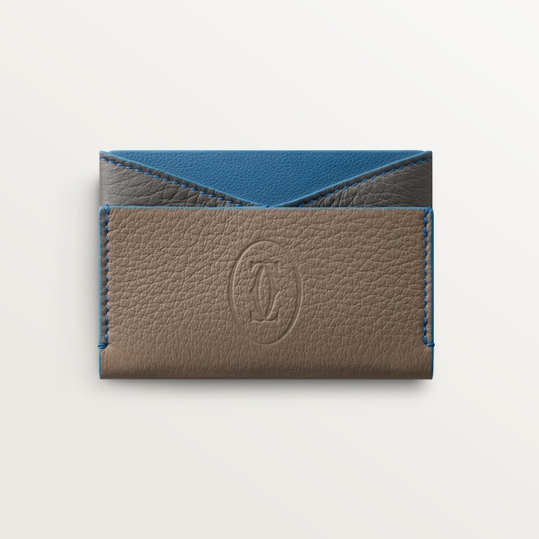 单层卡片夹，Must de Cartier系列 灰褐色、卡布里蓝色和烟灰色粒纹小牛皮